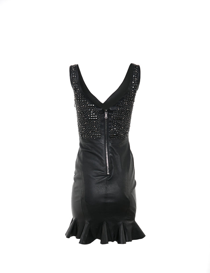 Crystals Black Leather Dress