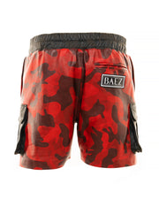 Red camo leather cargo shorts