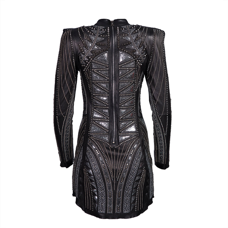 Geometric Pattern Leather Dress